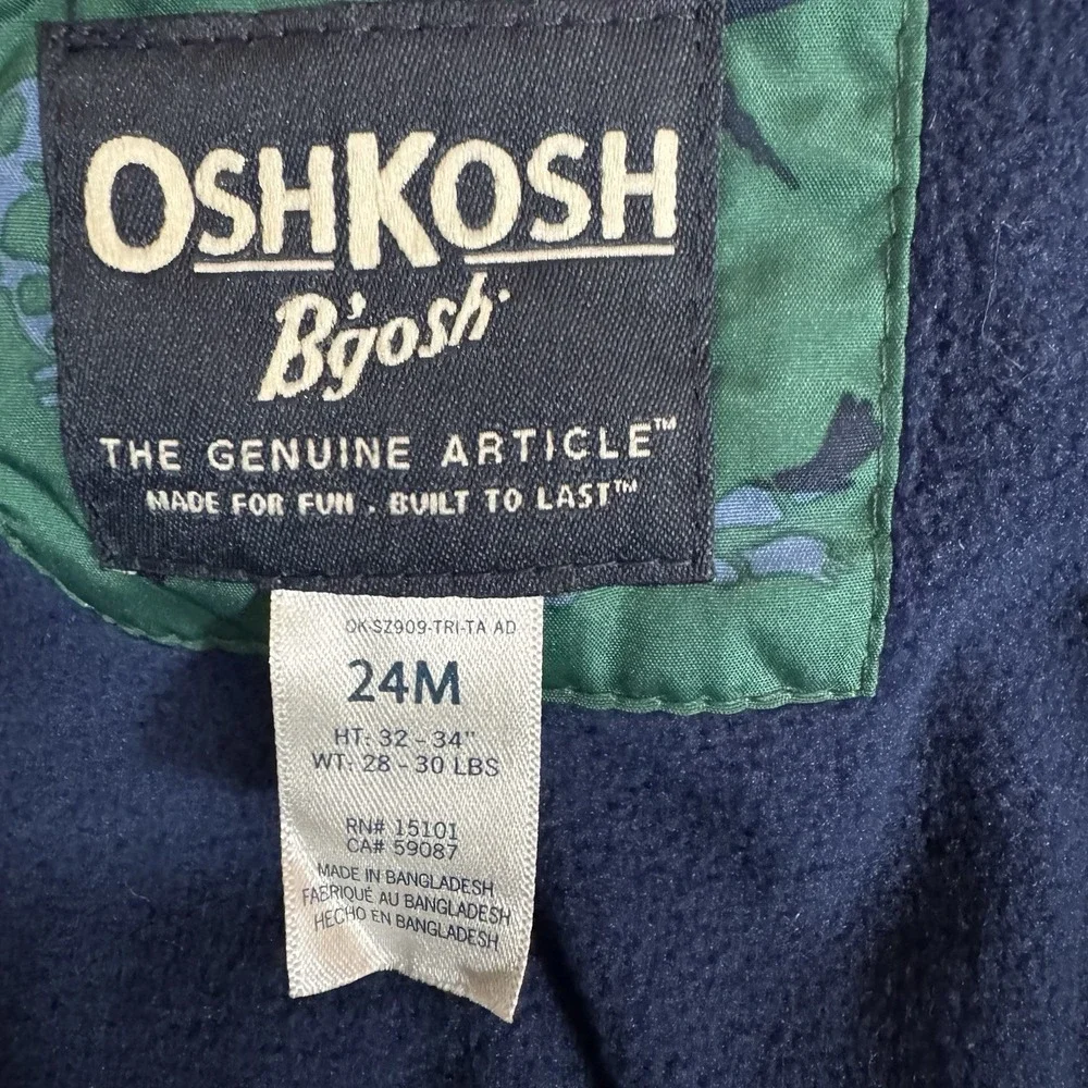 Osh Kosh B'Gosh Dinosaur Winter Puffer Jacket W/hood Green/Blue, Size 24‎ Months